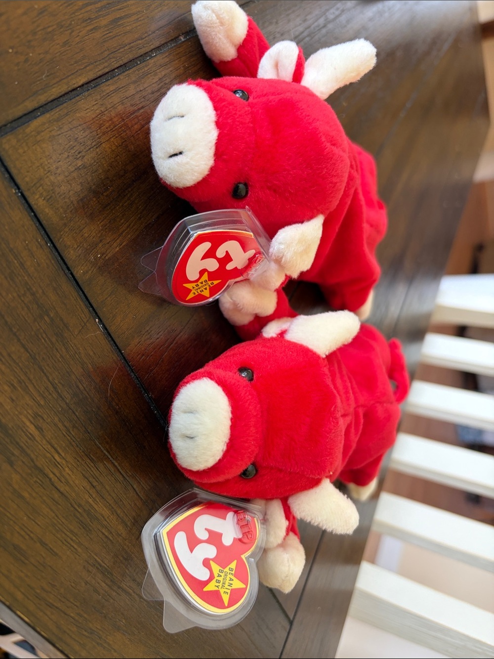 Ty Red Pig Beanie Babies Plush Pair with Cream Accents
